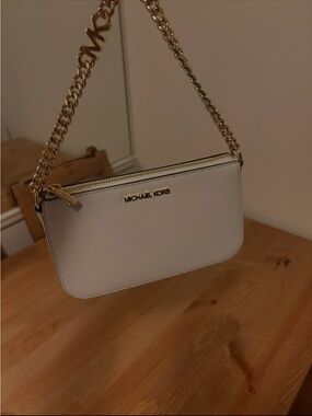 Michael Kors Cream Saffiano Mini Shoulder Bag with Gold Chain